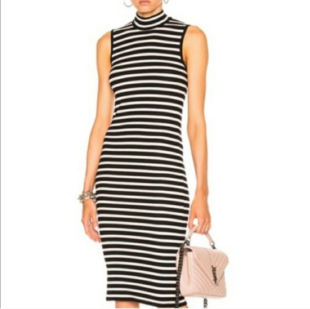 ATM Anthony Thomas Melillo Sleeveless Striped Mock Neck Ribbed Knit Dress XS